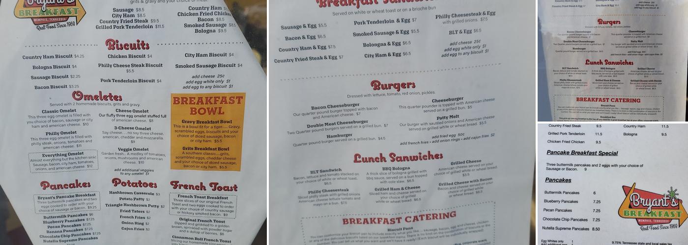 Bryant's Breakfast Menu