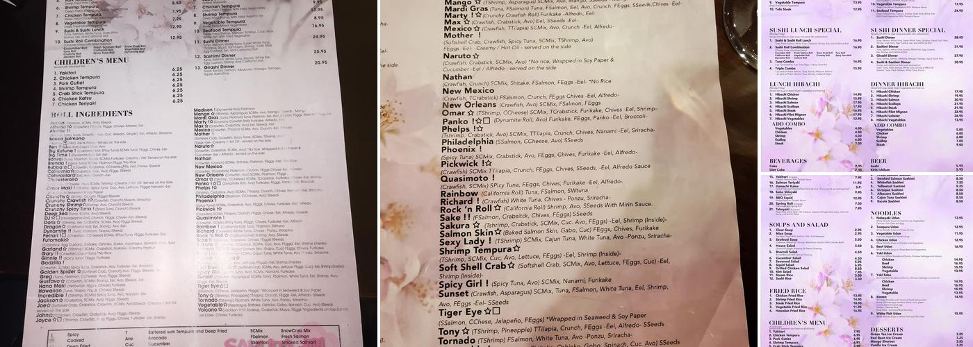Sakura Japanese Restaurant - East Memphis Menu