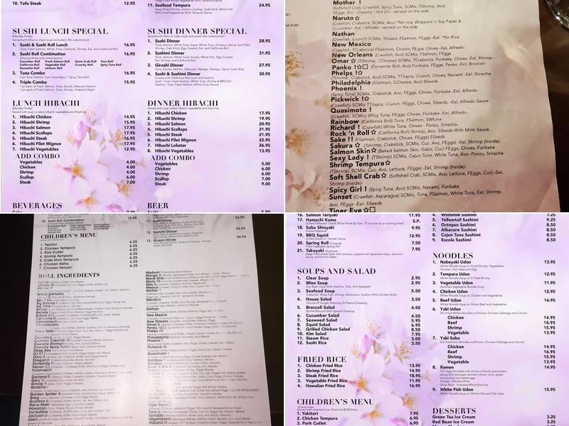 Sakura Japanese Restaurant - East Memphis Menu