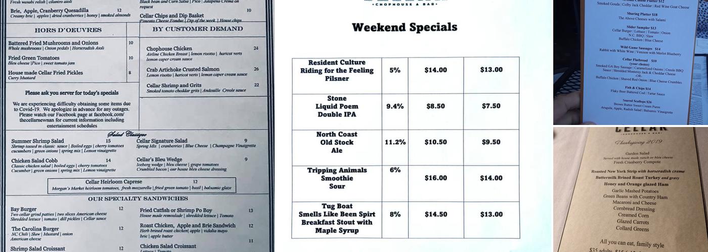 The Cellar Menu