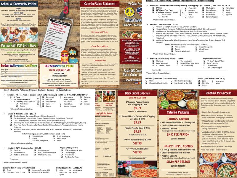 Peace Love and Pizza - Milton Menu