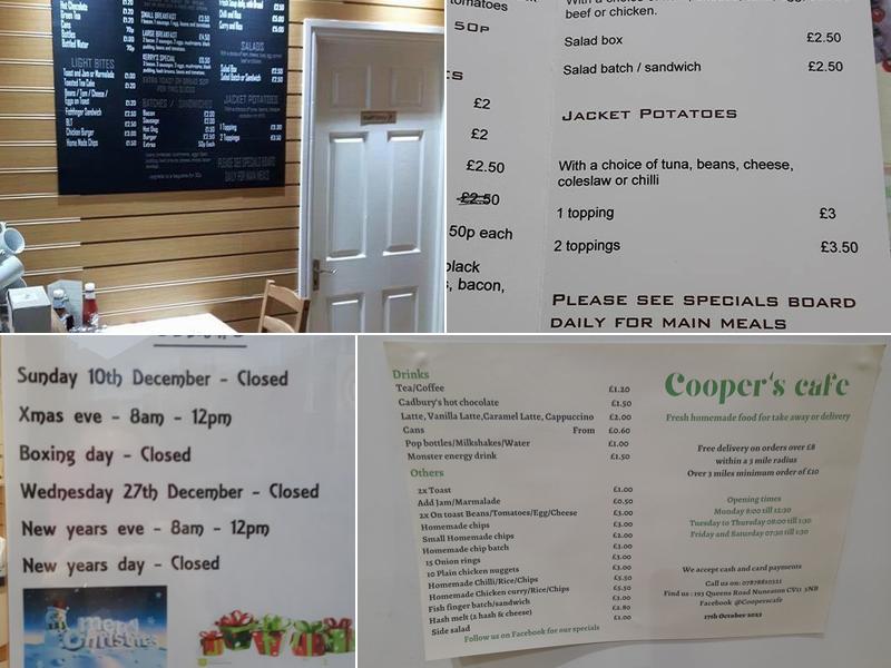 Cooper's Cafe Menu