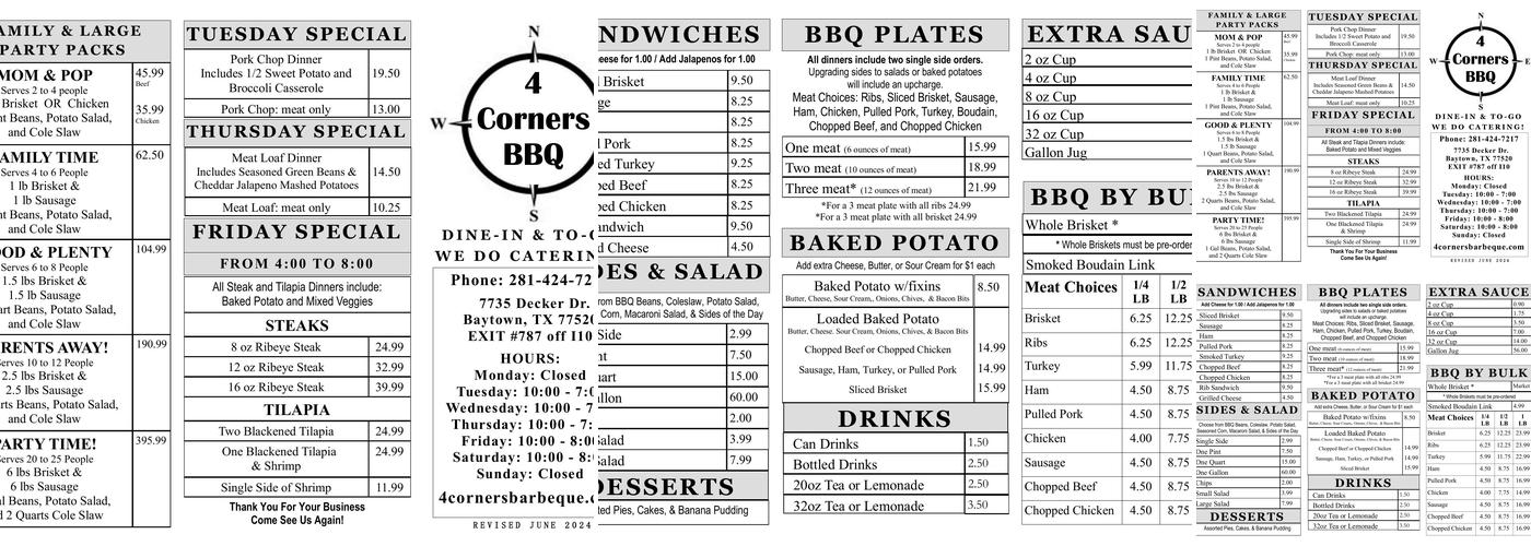 4 Corners BBQ Menu