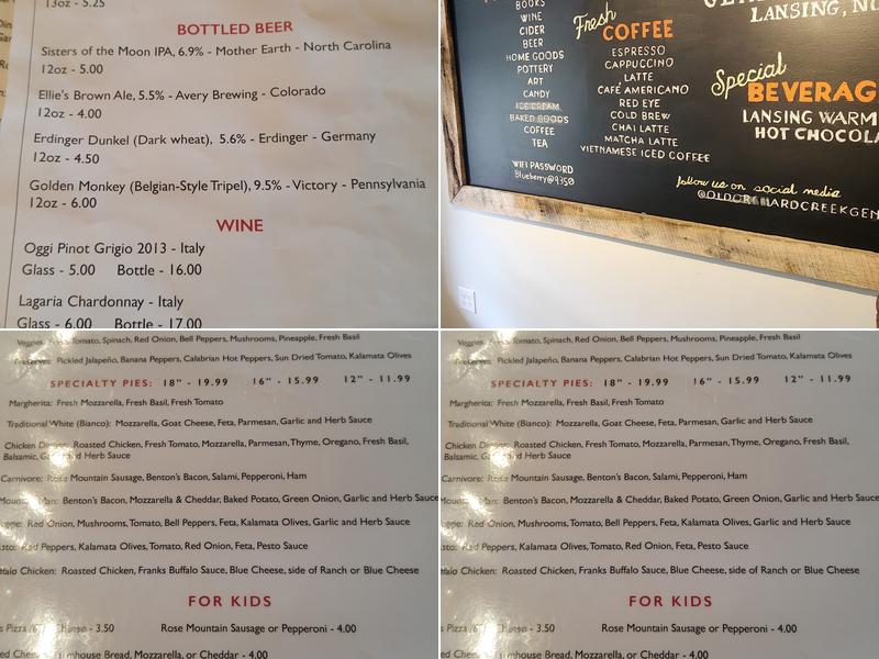 Pie On the Mountain Menu