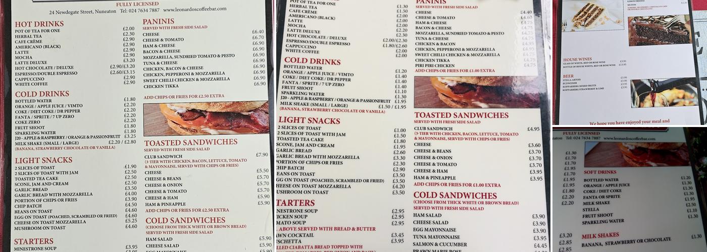 Leonardos coffee bar Menu