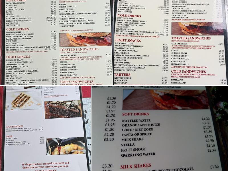 Leonardos coffee bar Menu