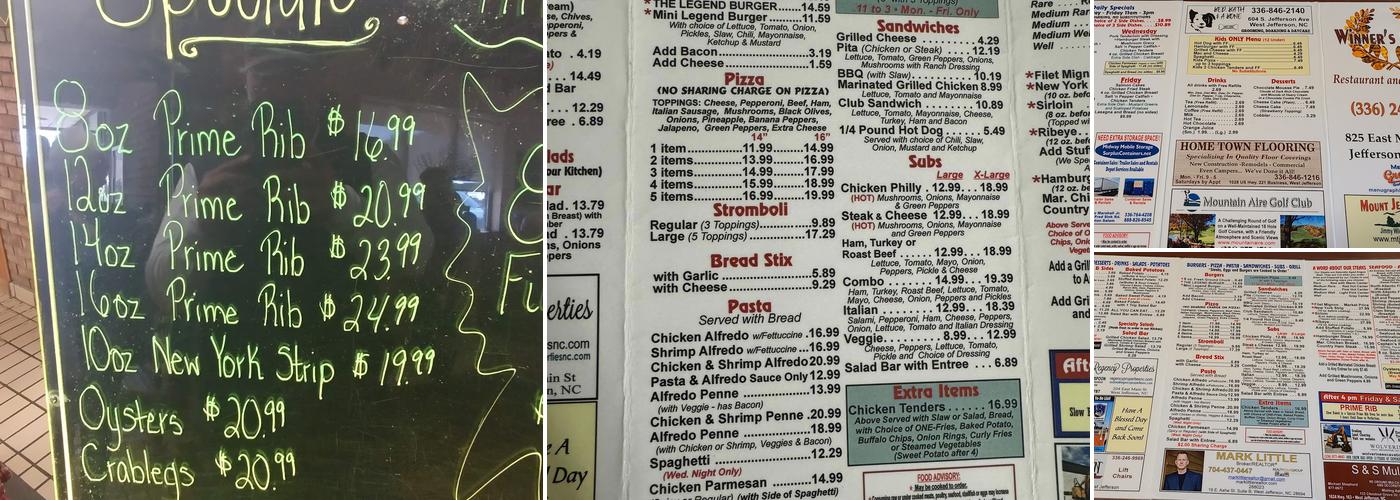 Winners Circle Restaurant Menu