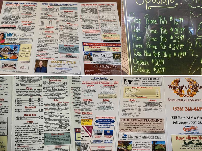 Winners Circle Restaurant Menu