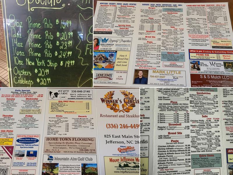 Winners Circle Restaurant Menu