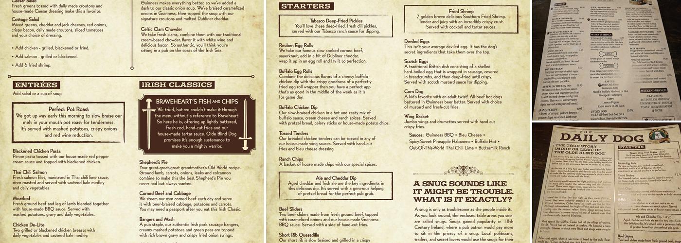 Olde Blind Dog Irish Pub Menu