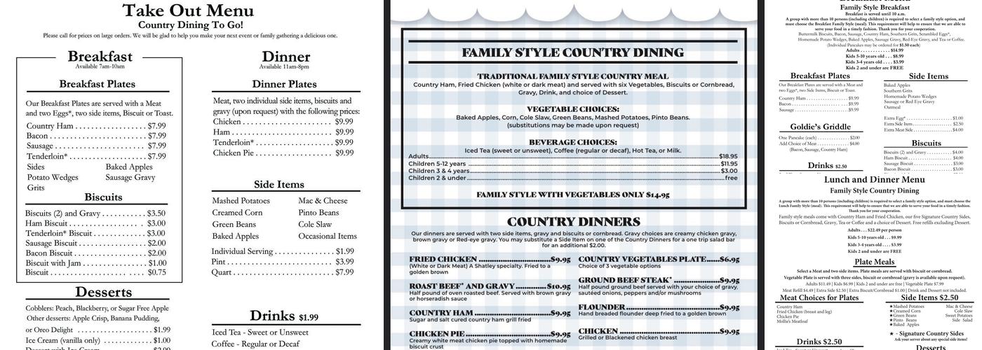 Shatley Springs Menu