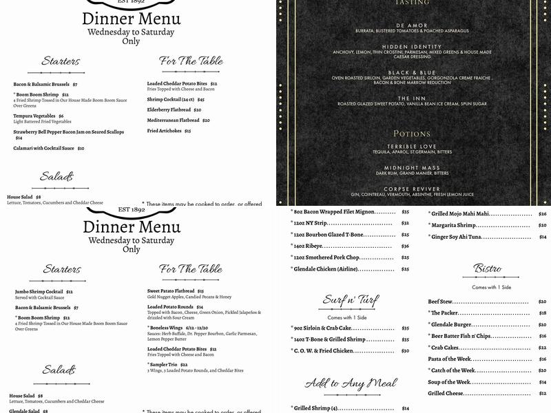 Glendale Springs Inn & Restaurant Menu