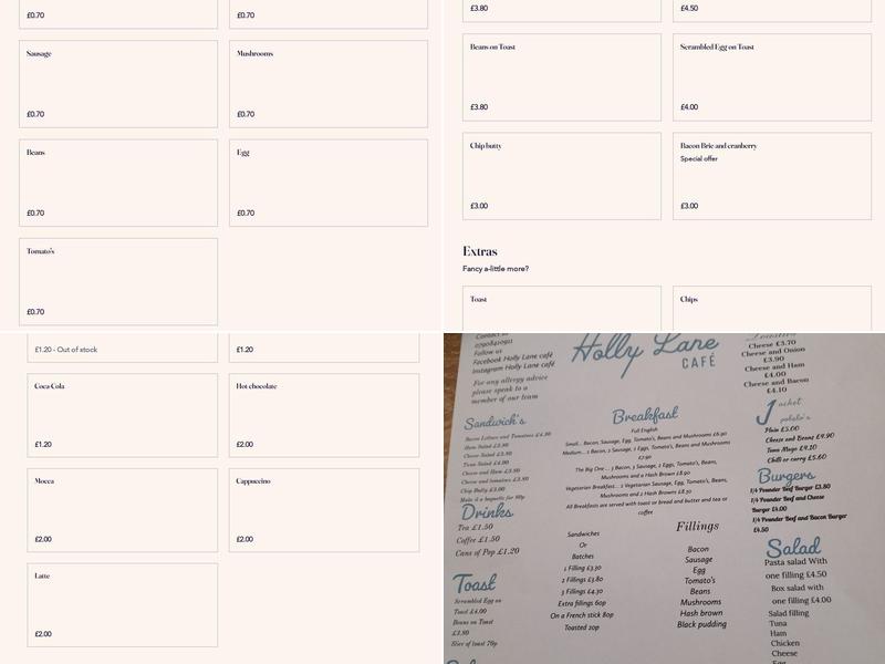 Holly Lane Cafe Menu