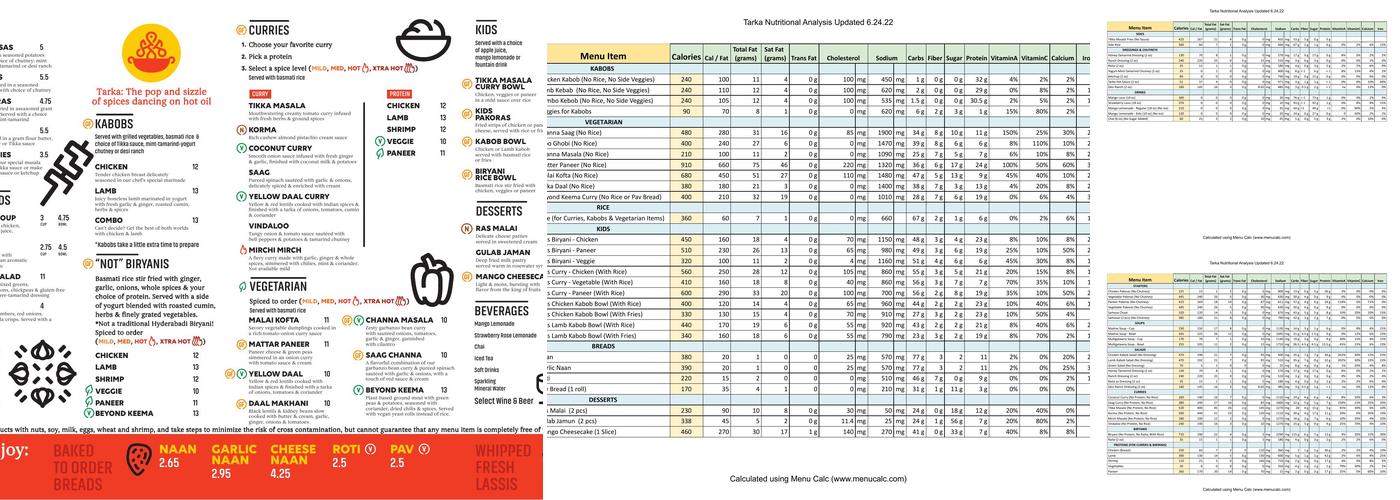 Tarka Indian Kitchen Menu