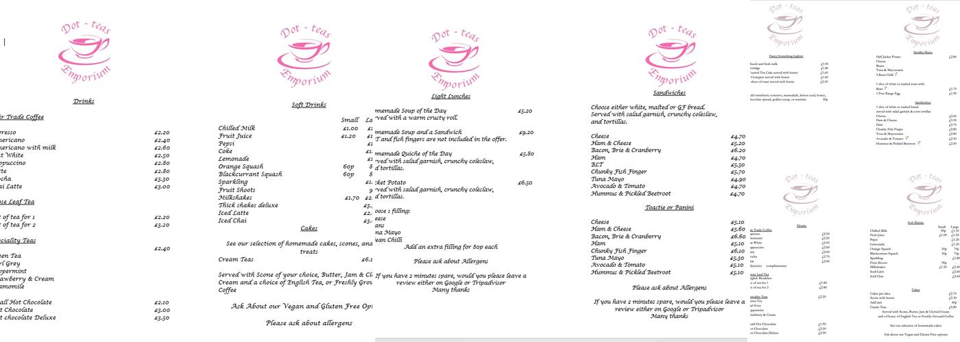 Dot-teas Emporium Menu