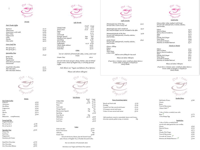 Dot-teas Emporium Menu