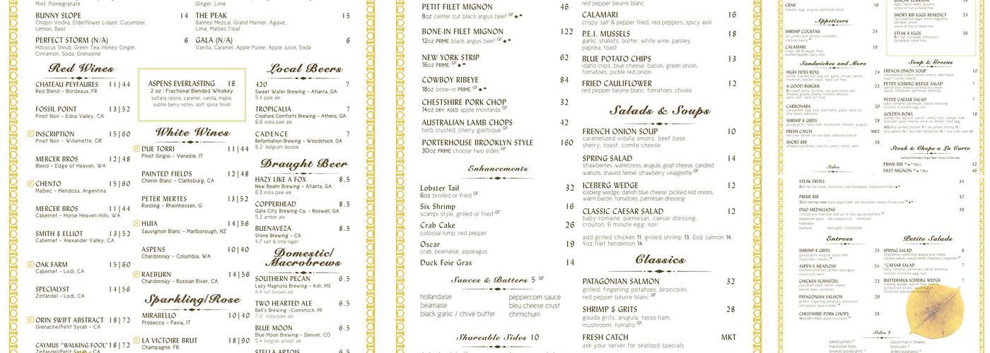 Aspens Menu