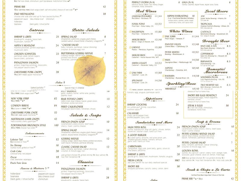 Aspens Menu