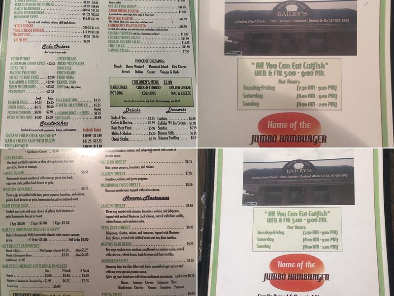 Bailey's Restaurant Menu