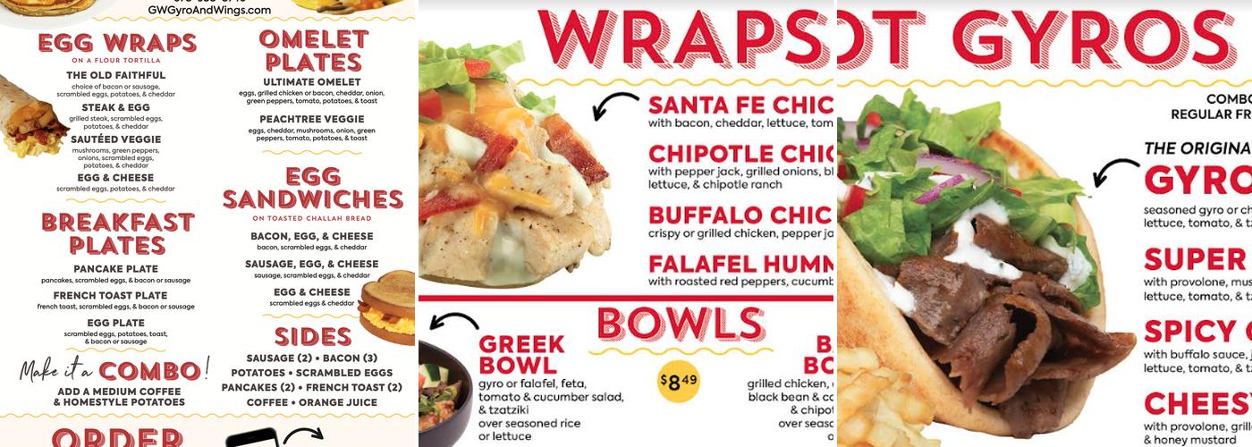 GW GYRO AND WINGS Menu