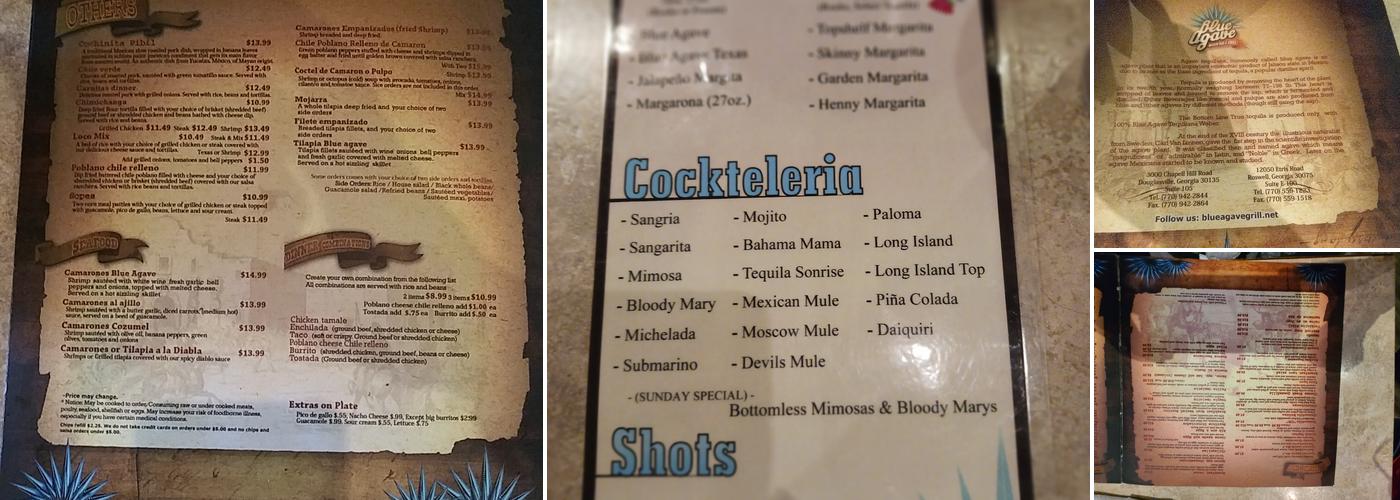 Blue Agave Menu