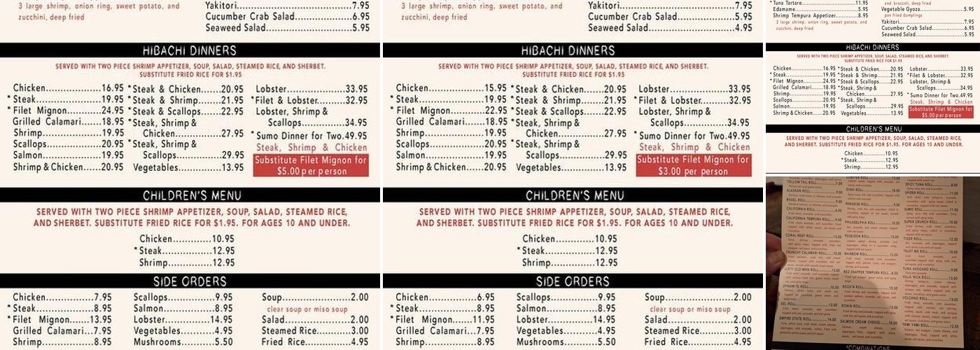 Sumo Japanese Steakhouse Menu