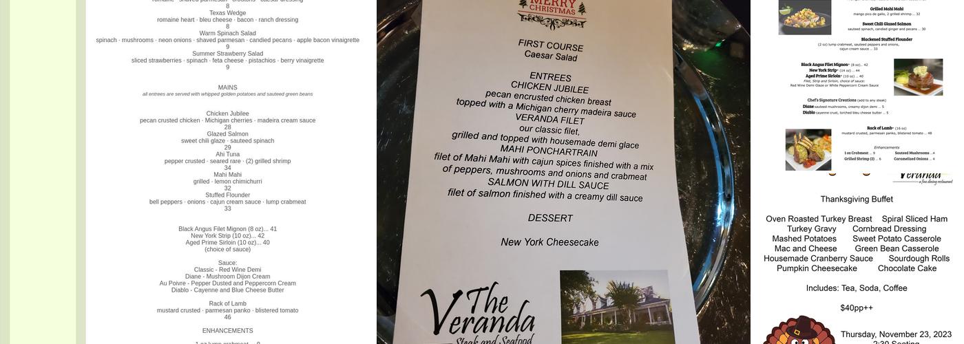 The Veranda Steak and Seafood Menu