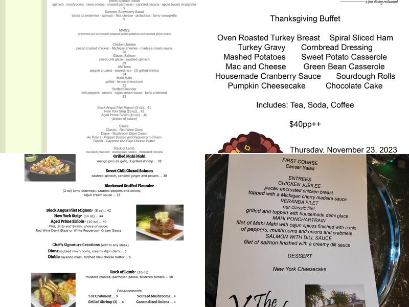 The Veranda Steak and Seafood Menu