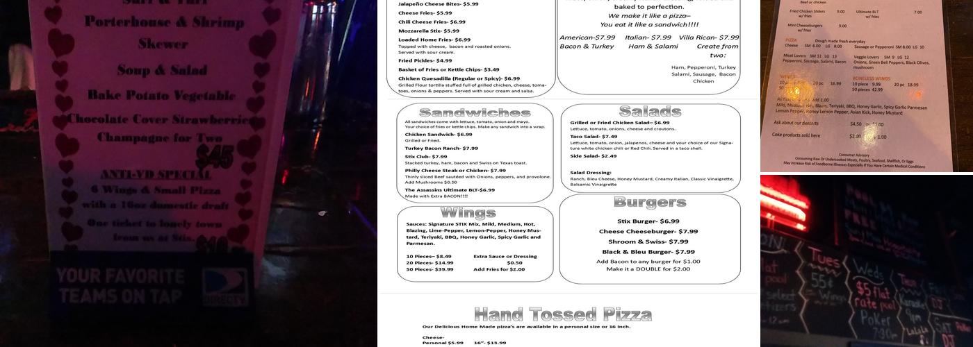Stix Bar & Grill Menu