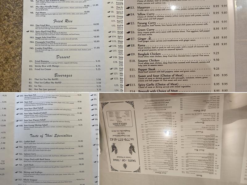 Taste of Thai Menu