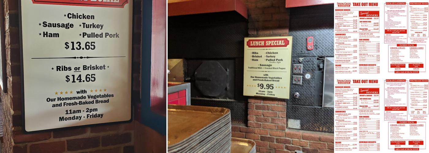 Spring Creek Barbeque Menu