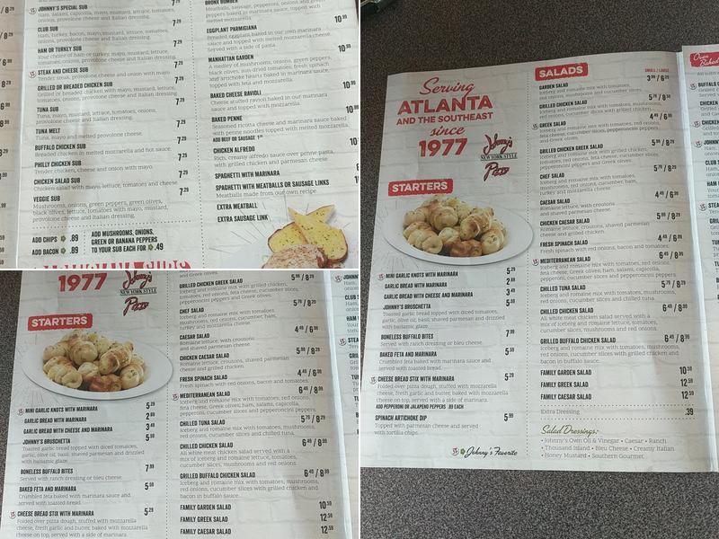 Johnny's New York Style Pizza Menu