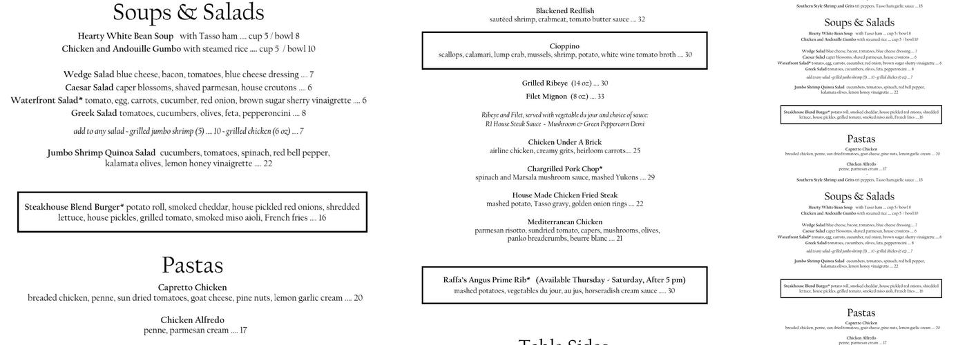 Raffa's Menu