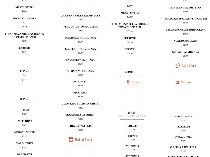 Tony's New York Pizza II Menu
