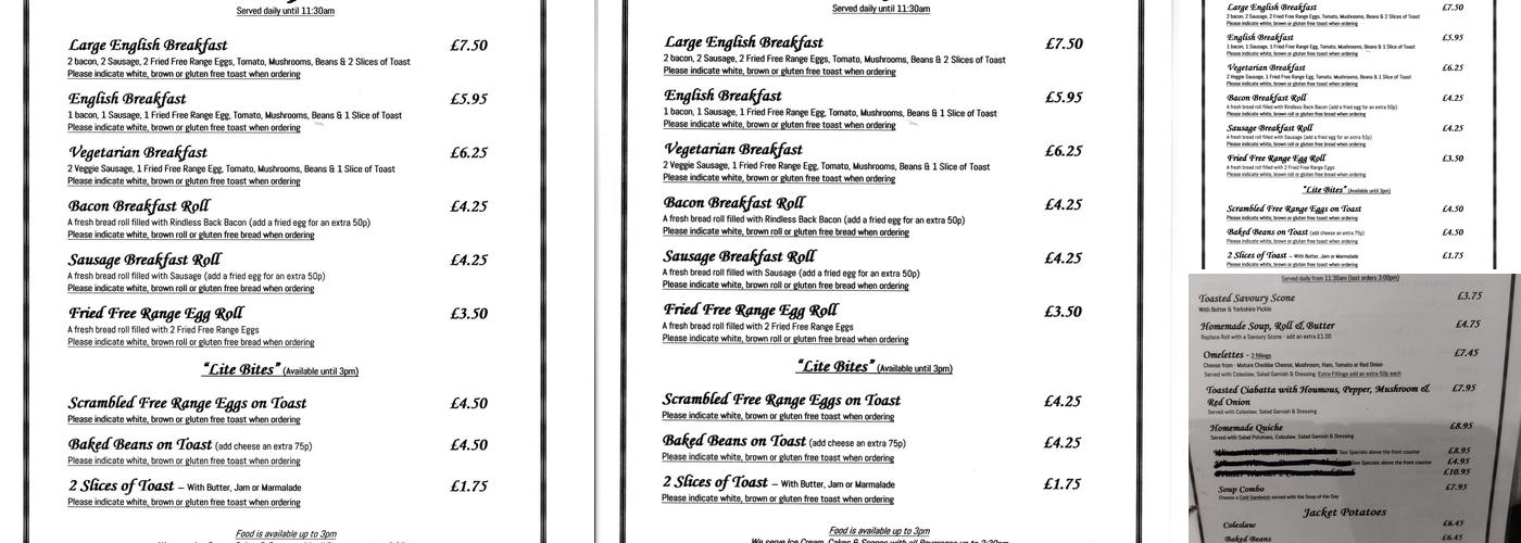 The Yorkshire Tea Room Menu