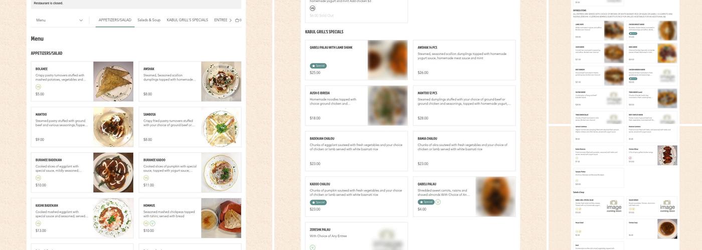 Kabul Grill Menu