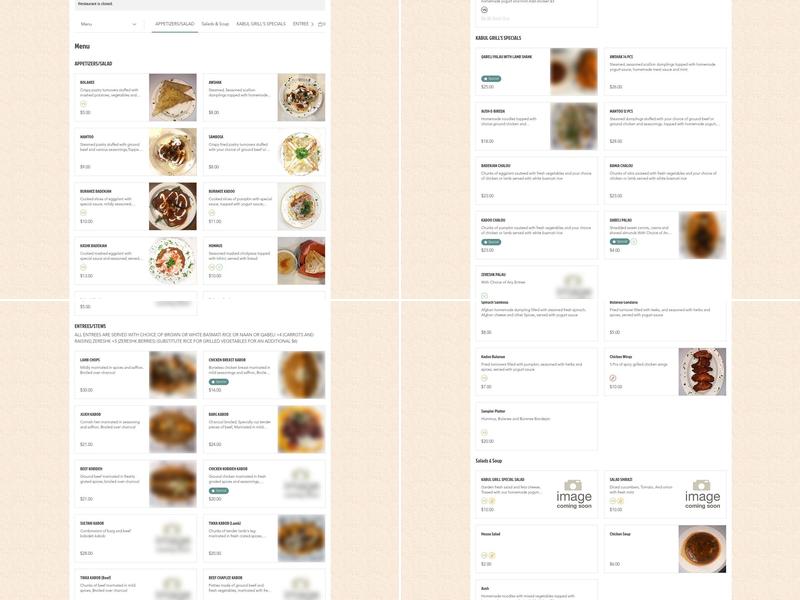 Kabul Grill Menu