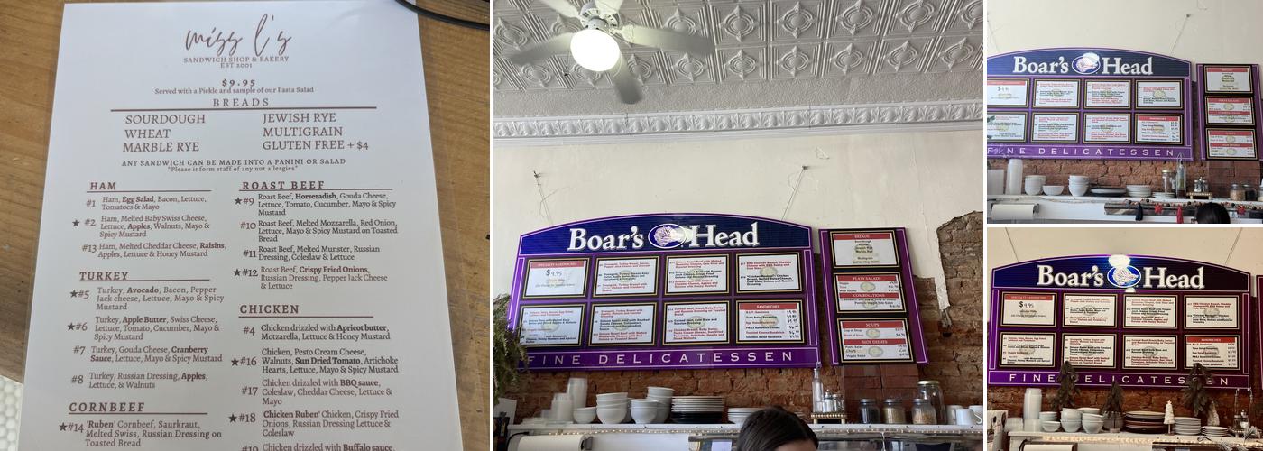 Miss L's Sandwich Shop Menu