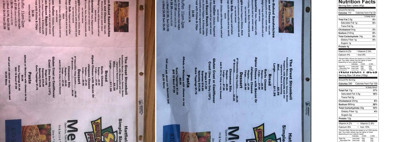 Simple Simon's Pizza Menu