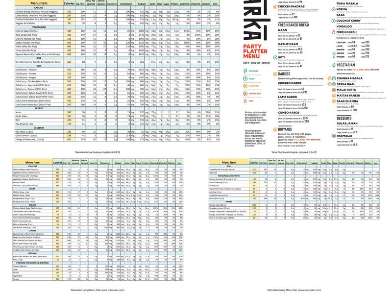 Tarka Indian Kitchen Menu