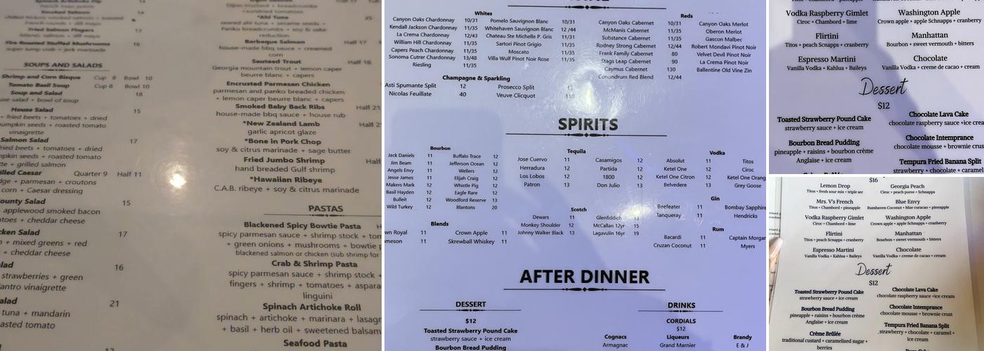 Capers Restaurant and Bar Menu