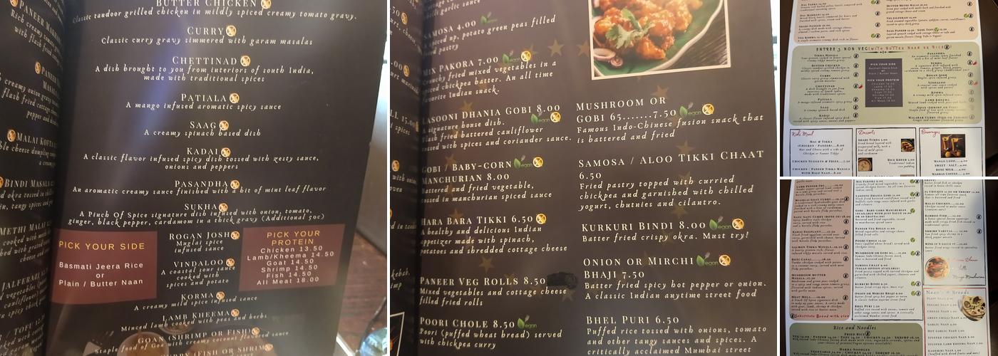 Pinch Of Spice Indian Cuisine Menu