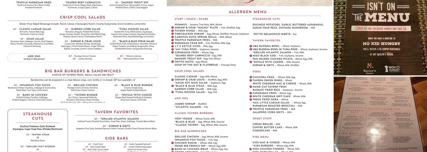 Marlow's Tavern Menu