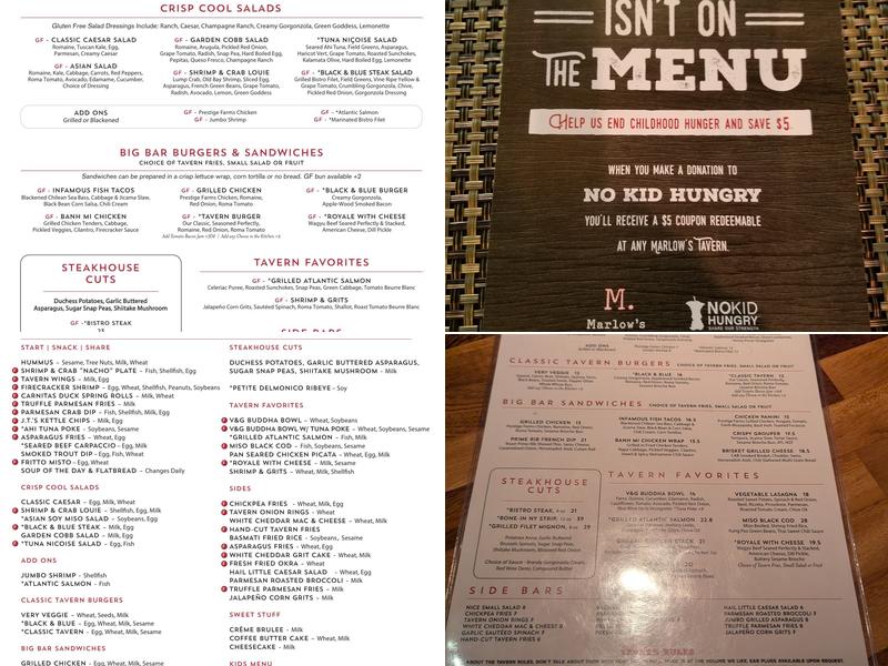 Marlow's Tavern Menu