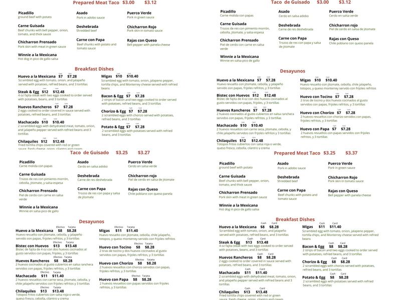 Arturo’s Taqueria Menu