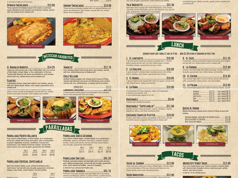 Cascadas Mexican Grill & Bar Menu