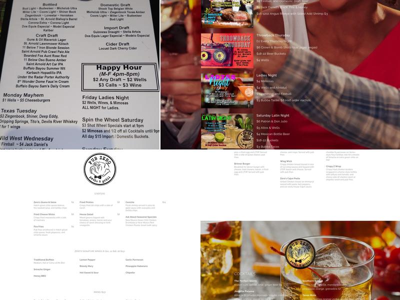 Pub Zero Menu