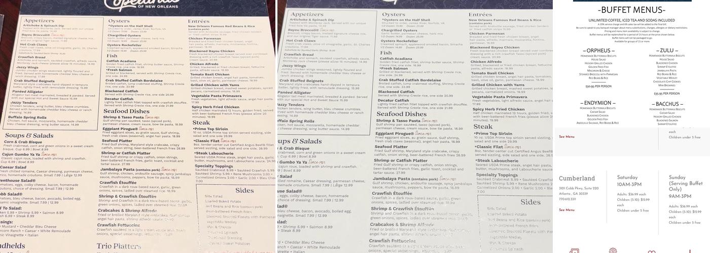 Copeland's of New Orleans Menu