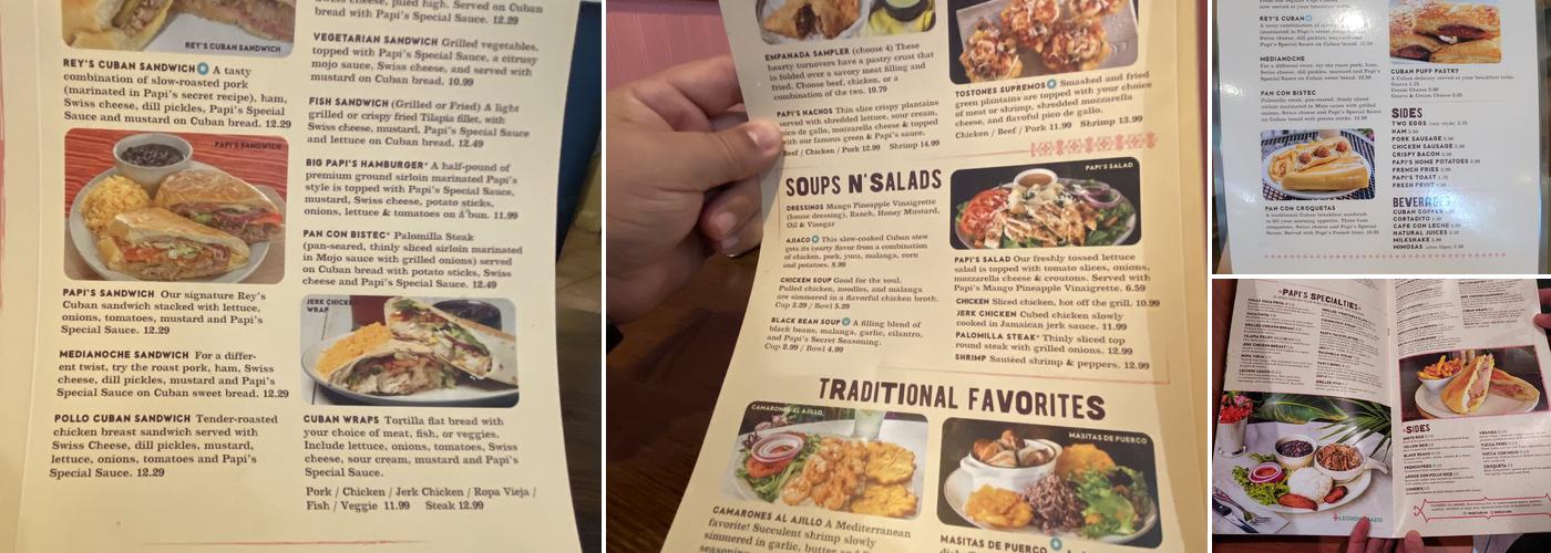 Papi's Cuban & Caribbean Grill Menu