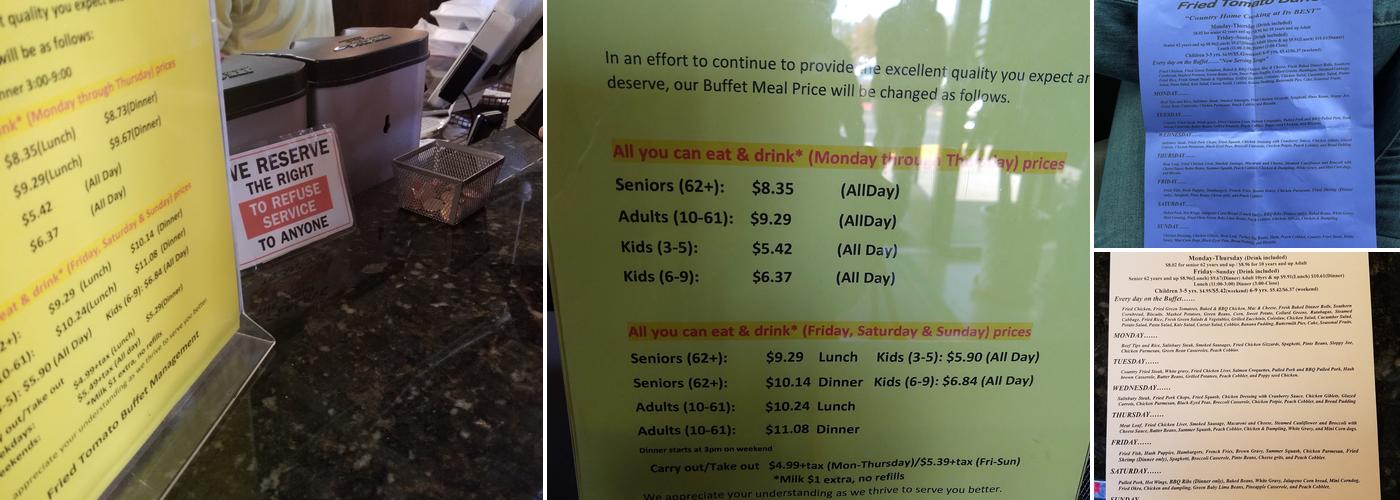 The Tomatoes Country Buffet Menu